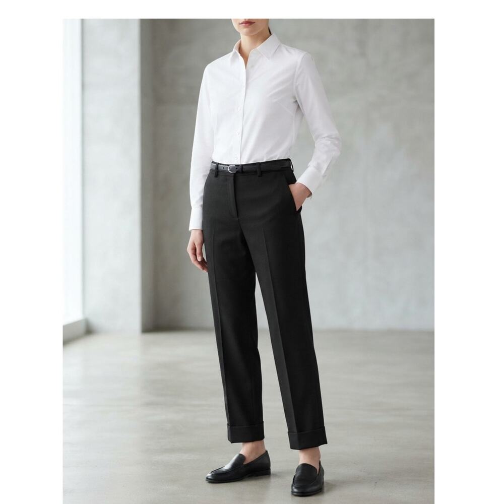 Uniqlo +J Jil Sander Wool Blend Cuffed Tailored Trousers Black Sz 6 Quiet Luxury